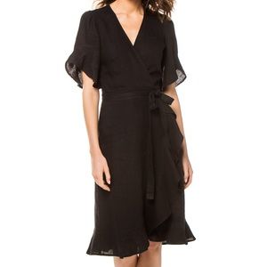 Honorine Charlotte Black Linen Wrap Dress Sz M